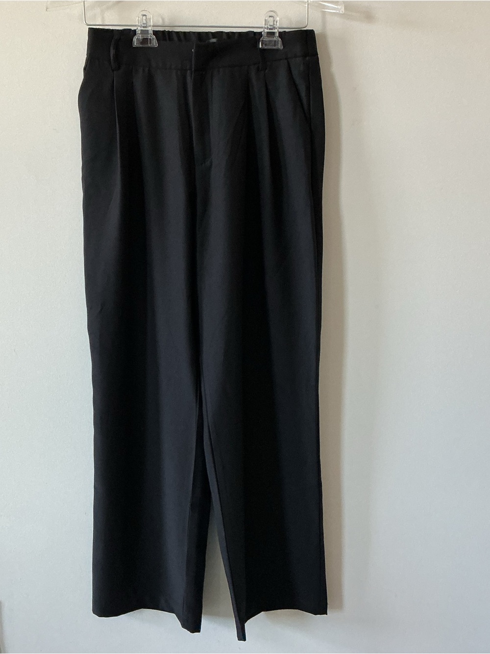 LUXVEER Black Wide Leg High Waisted Pleated Dress Pants Trousers M Workwear